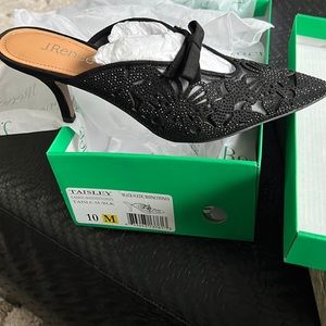 J Renee slip on black suede and rhinestone dress shoe